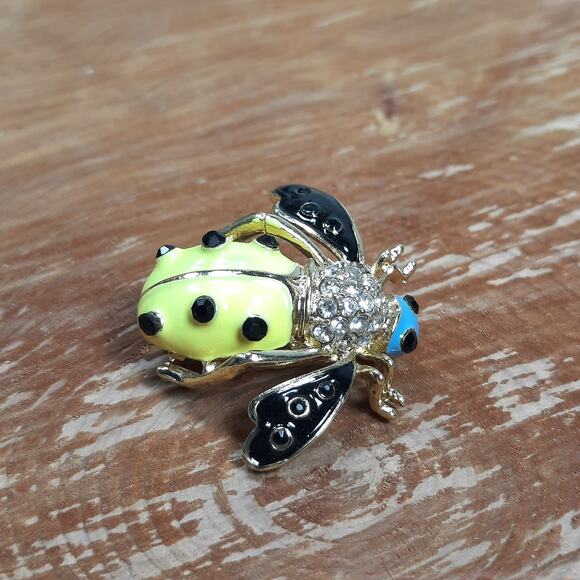 Whimsical‎ Bumble Bee Pin Brooch Gold Tone Yellow Blue Black - Picture 4 of 7